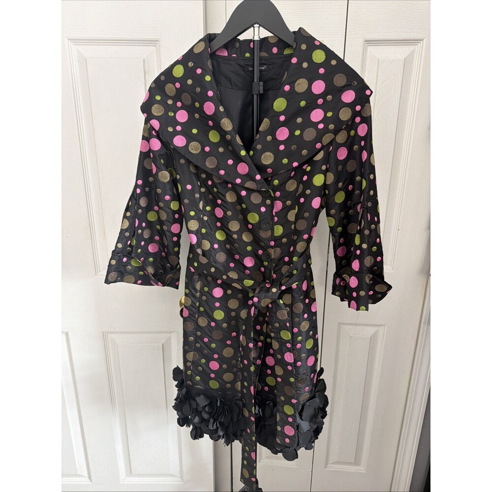 Samuel Dong Embroidered Polka Dot Jacket Coat Shawl Collar Artsy Designer Sz S